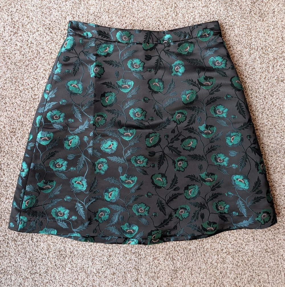 J. Crew Embroidered Satin Floral Skirt